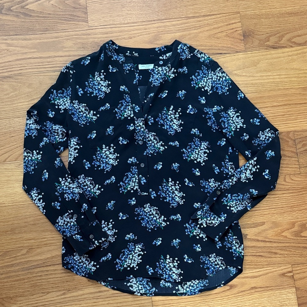 Equipment Navy Blue Floral Blouse
